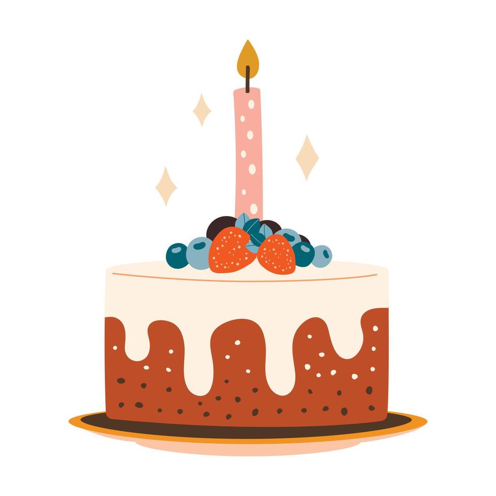Birthday cake with candle isolated on white background vector
