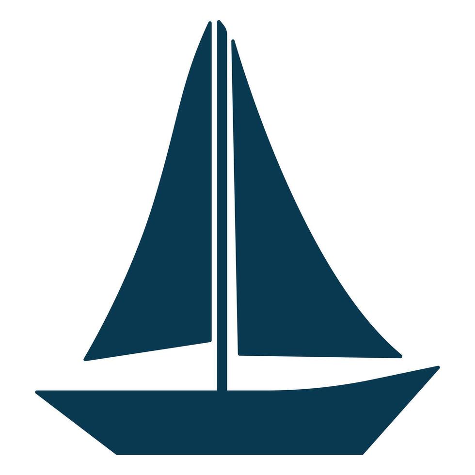 Yacht, sailboats, gull. Black silhouette isolated on white background vector