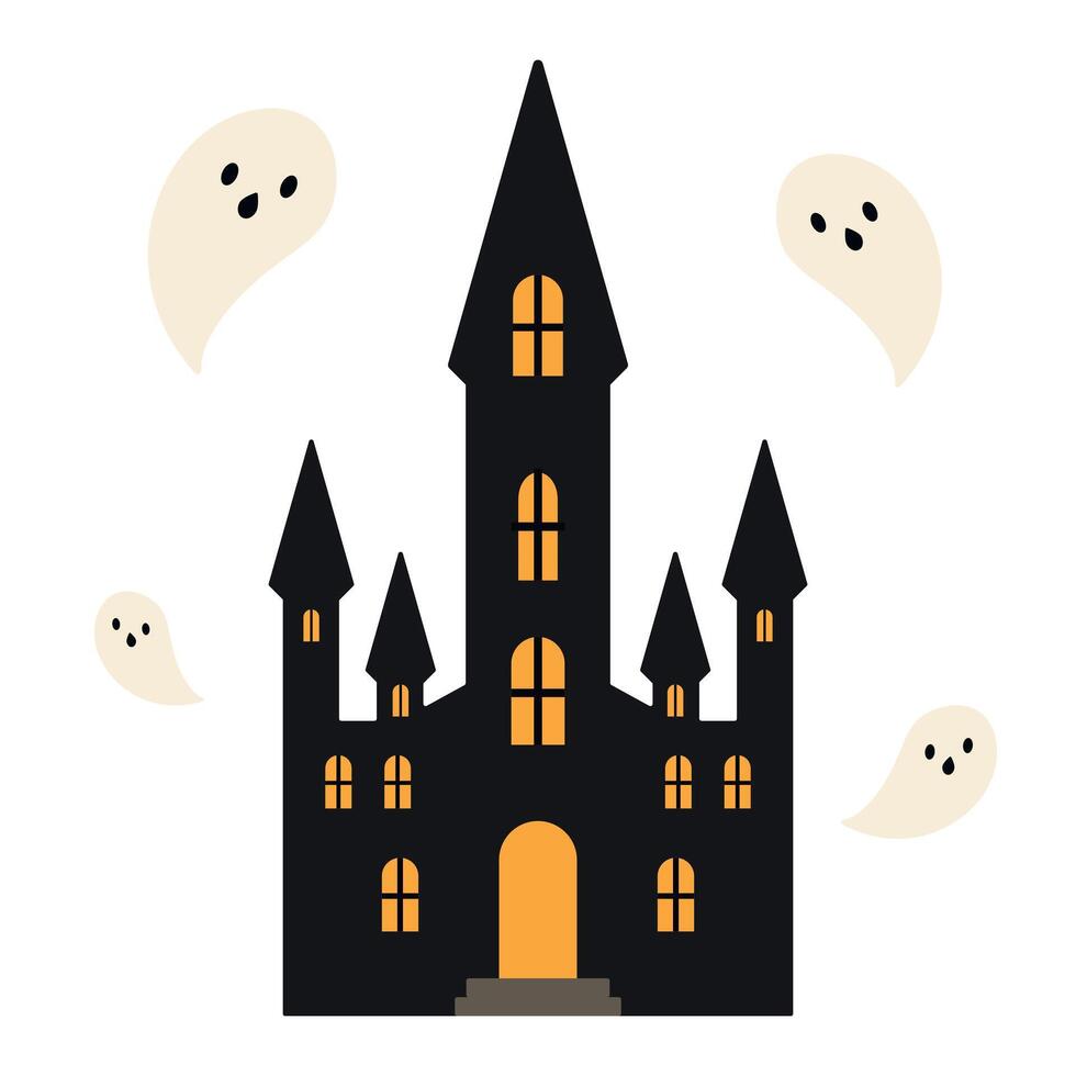 Castle with ghosts isolated on white background vector