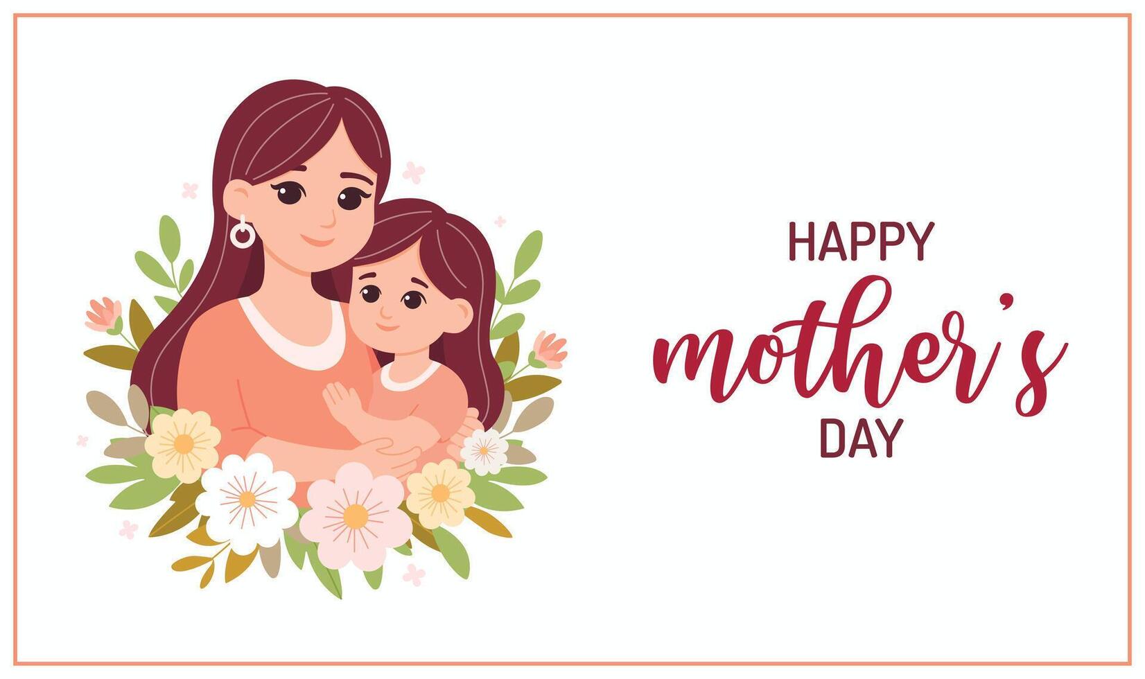 Happy Mother's Day concept. Mom with child in her hands with flowers isolated on white background vector