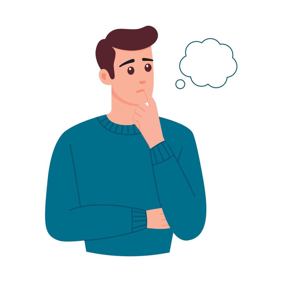 Thoughtful man isolated on white background. vector
