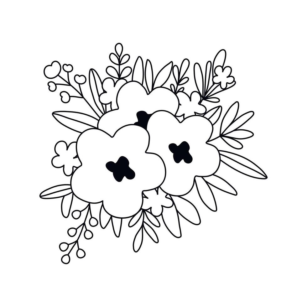 Hand drawn doodle floral bouquet isolated on white background vector