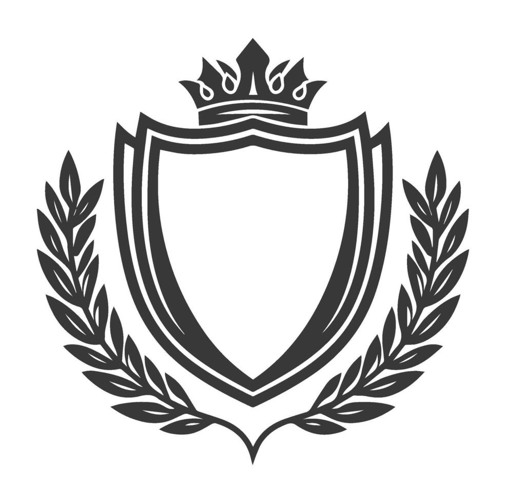 Blank shield with crown and laurel wreath isolated on white , vector