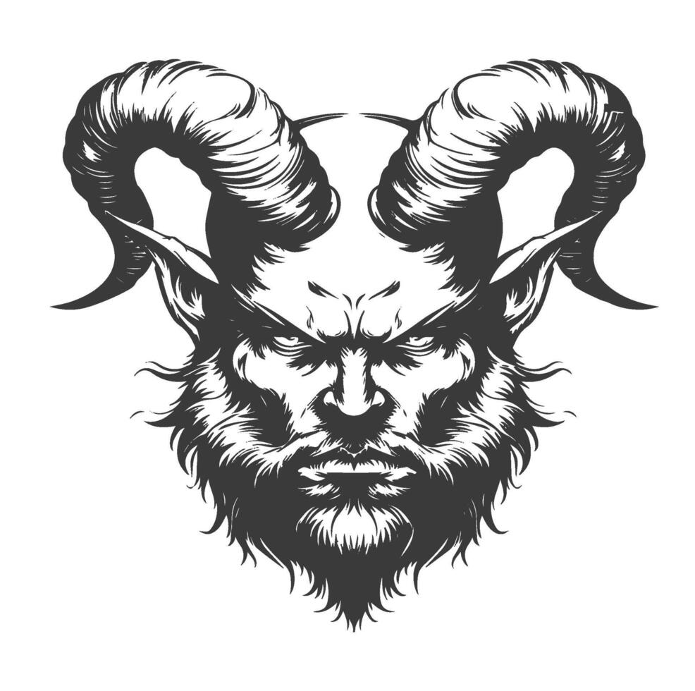 Illustration of Sketch of Horned Devil Head Isolated on White , vector