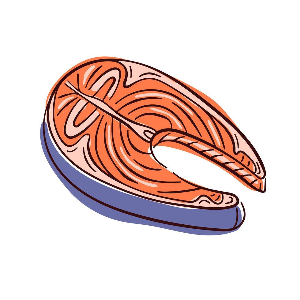 Salmon steak in flat style for restaurant menu. Slice of fish. illustration isolated on a white background vector
