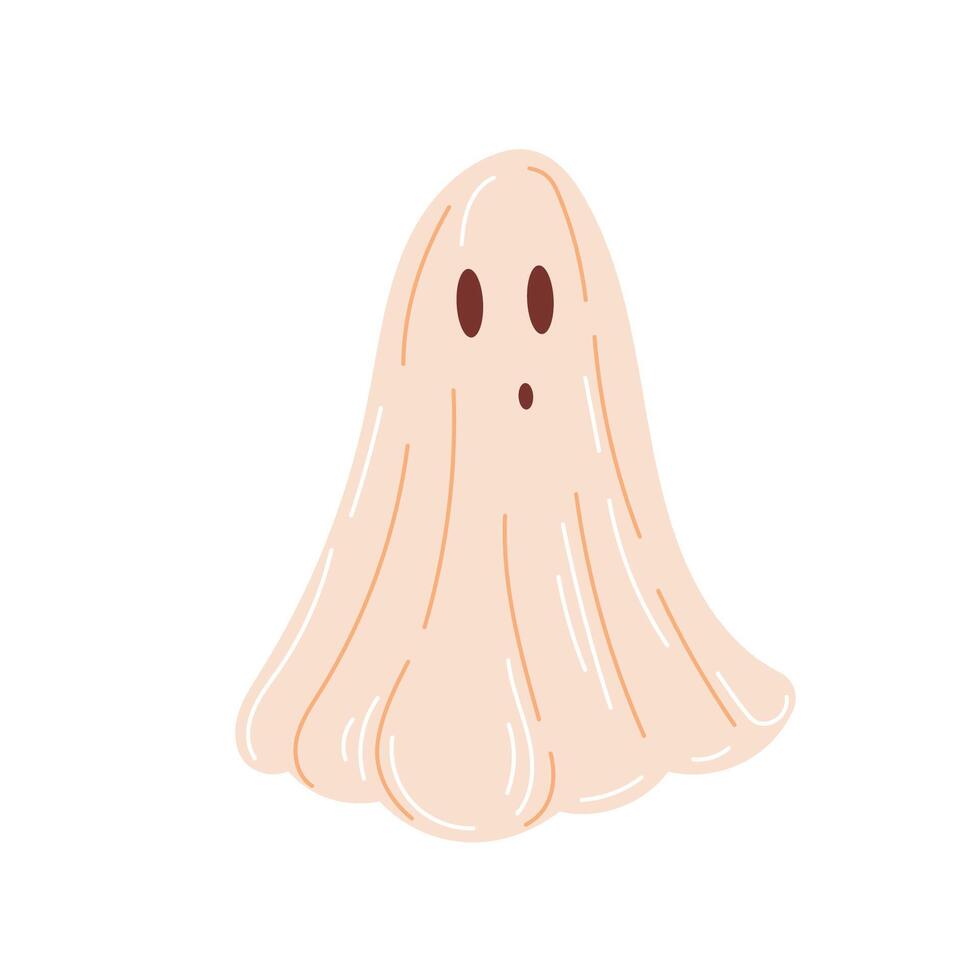 Halloween Ghost spirit surprised in flat style. Cute spooky character. illustration isolated on a white background. vector