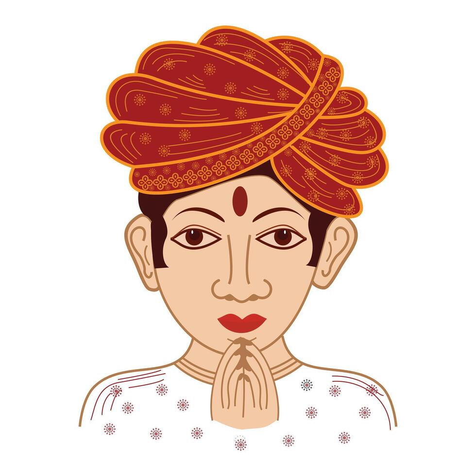 illustration of indian man wearing Rajasthani turban in welcome poseillustration of indian man wearing Rajasthani turban in welcome pose vector