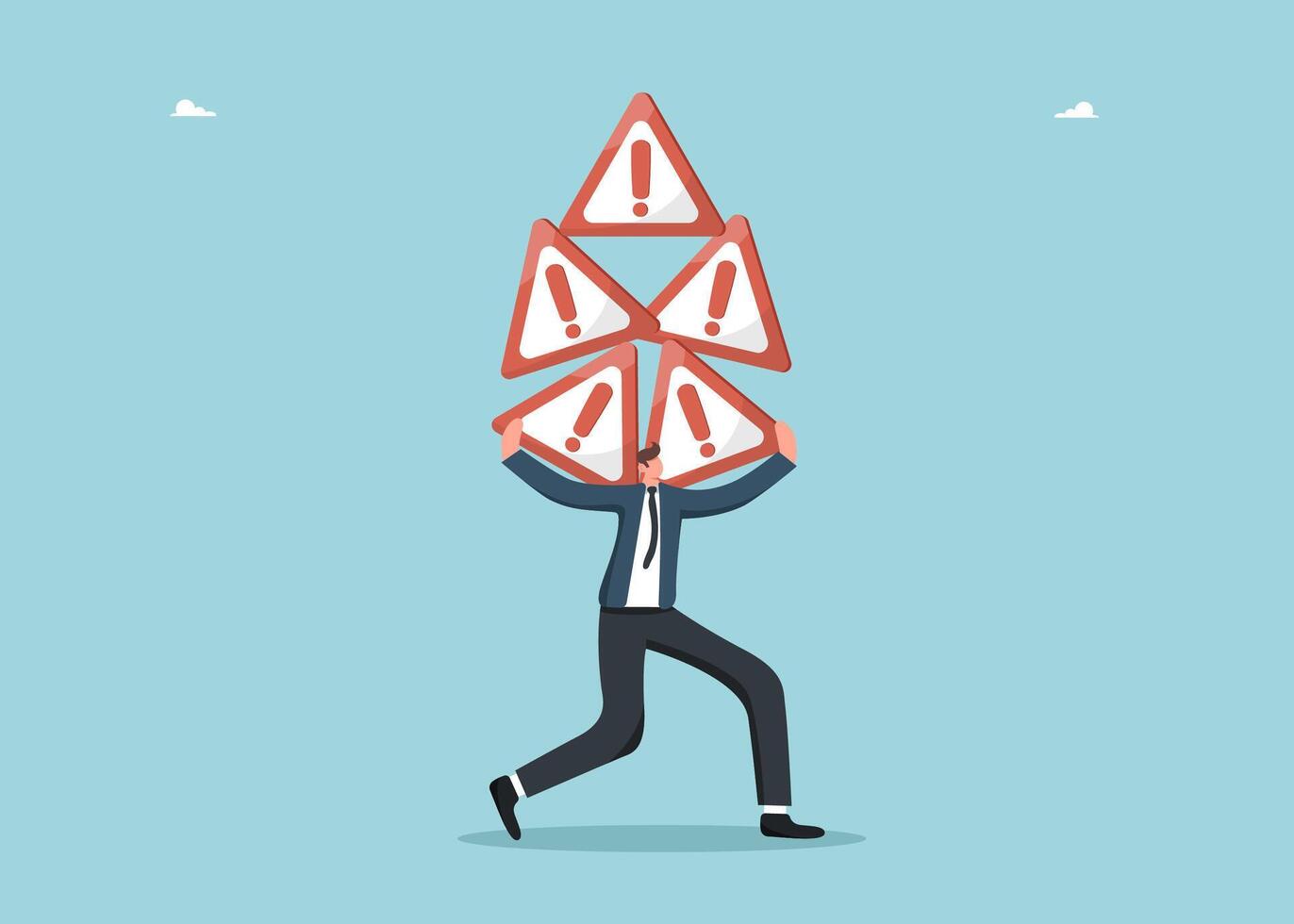 Man holding many road danger signs vector