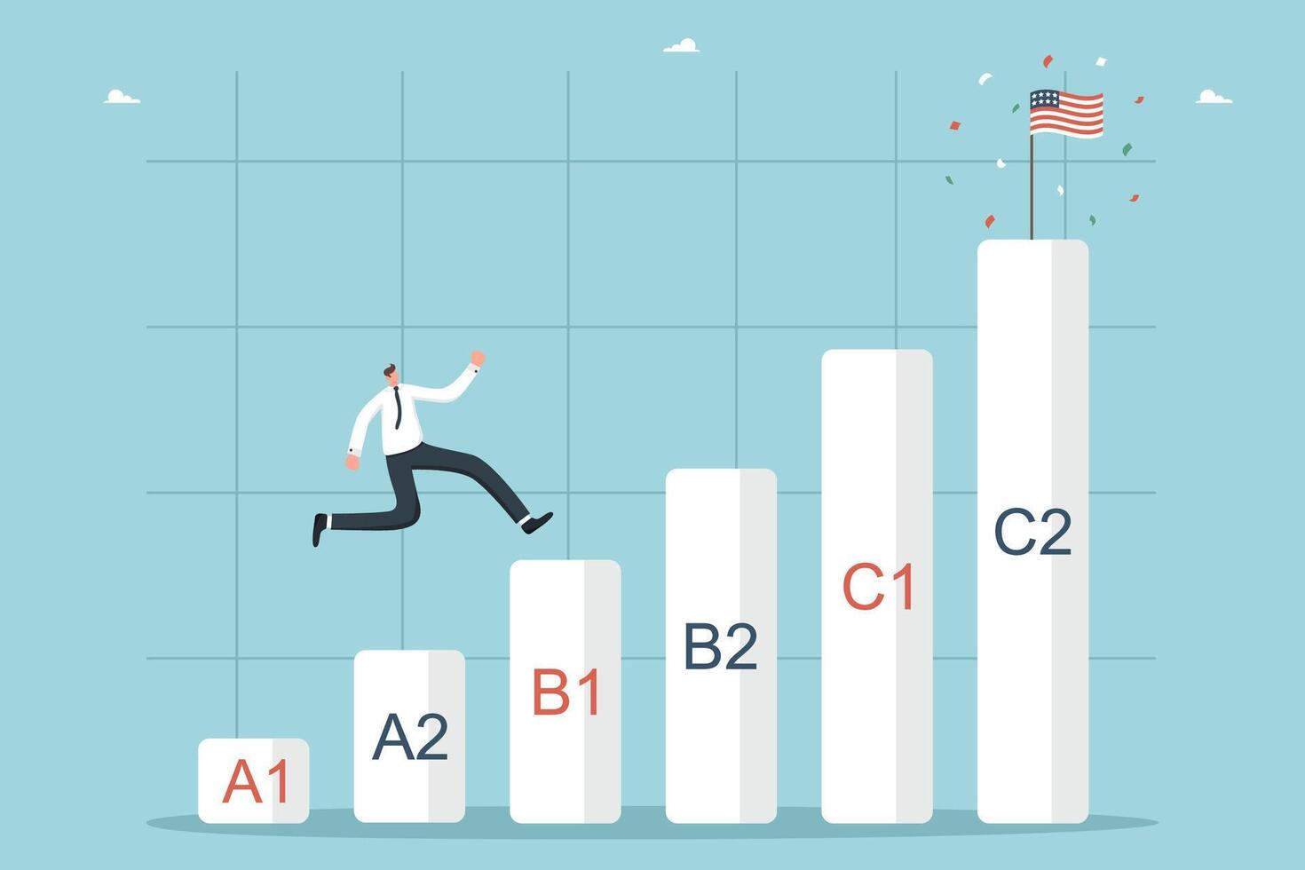 Man runs on graph towards american flag vector