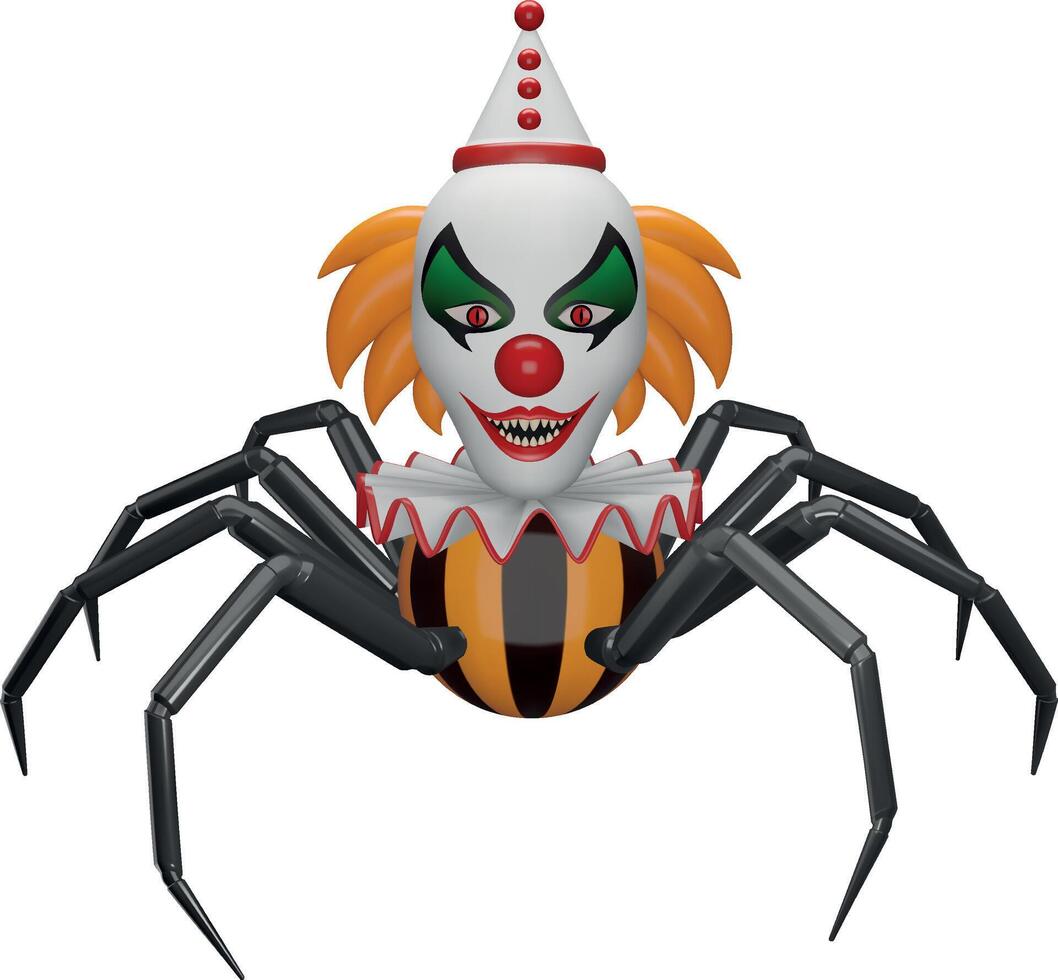 halloween spider with evil clown head. 3d evil clown with spider legs vector