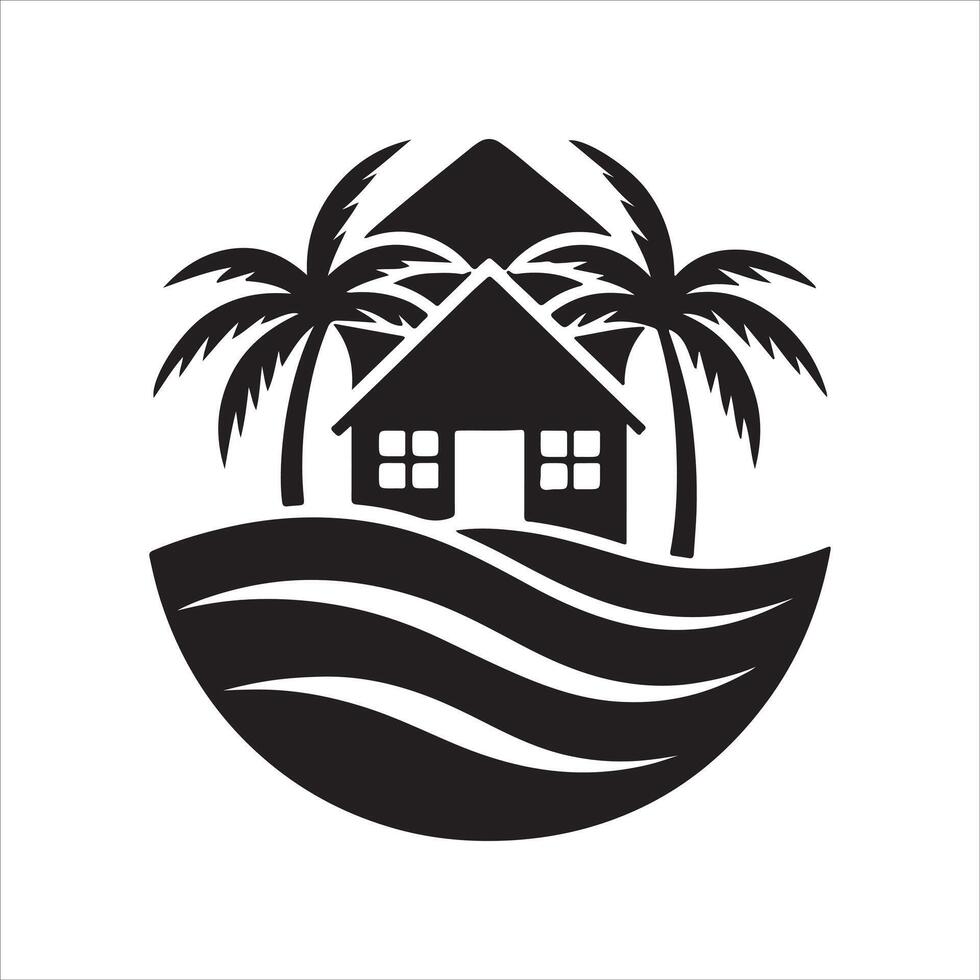 Generate a beachfront paradise logo for a real estate company specializing in coastal properties. vector