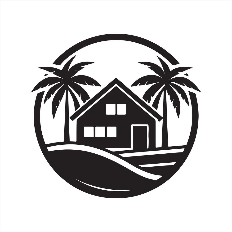 Generate a beachfront paradise logo for a real estate company specializing in coastal properties. vector
