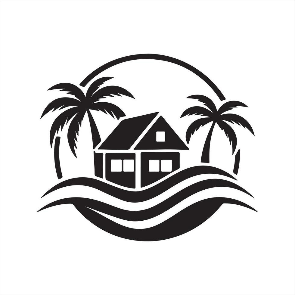 Generate a beachfront paradise logo for a real estate company specializing in coastal properties. vector