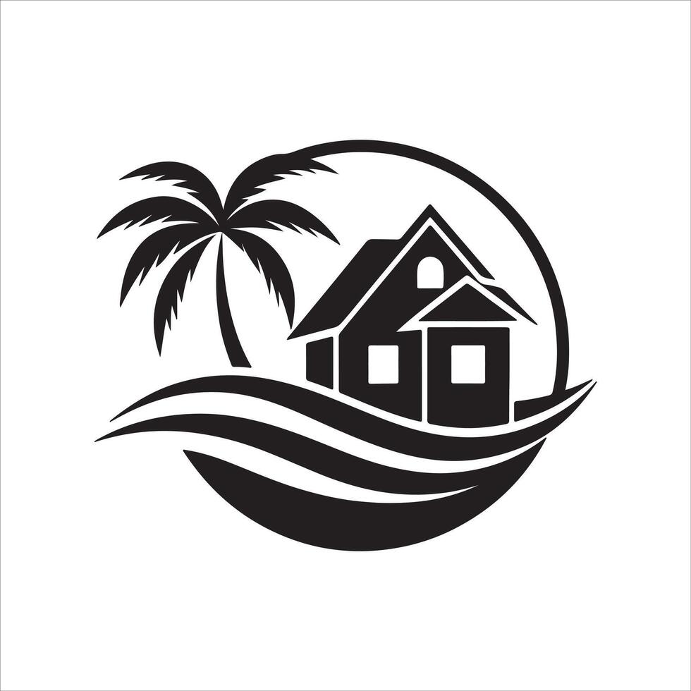 Generate a beachfront paradise logo for a real estate company specializing in coastal properties. vector
