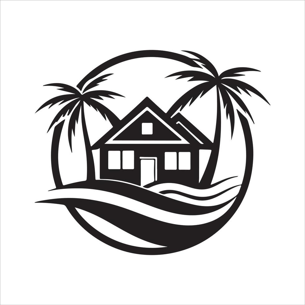 Generate a beachfront paradise logo for a real estate company specializing in coastal properties. vector