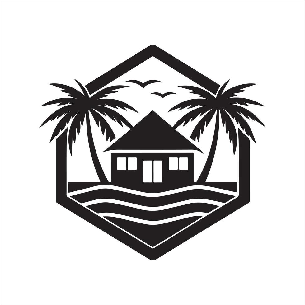 Generate a beachfront paradise logo for a real estate company specializing in coastal properties. vector