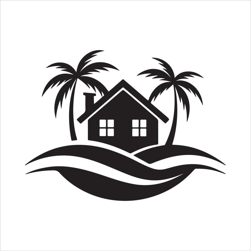 Generate a beachfront paradise logo for a real estate company specializing in coastal properties. vector