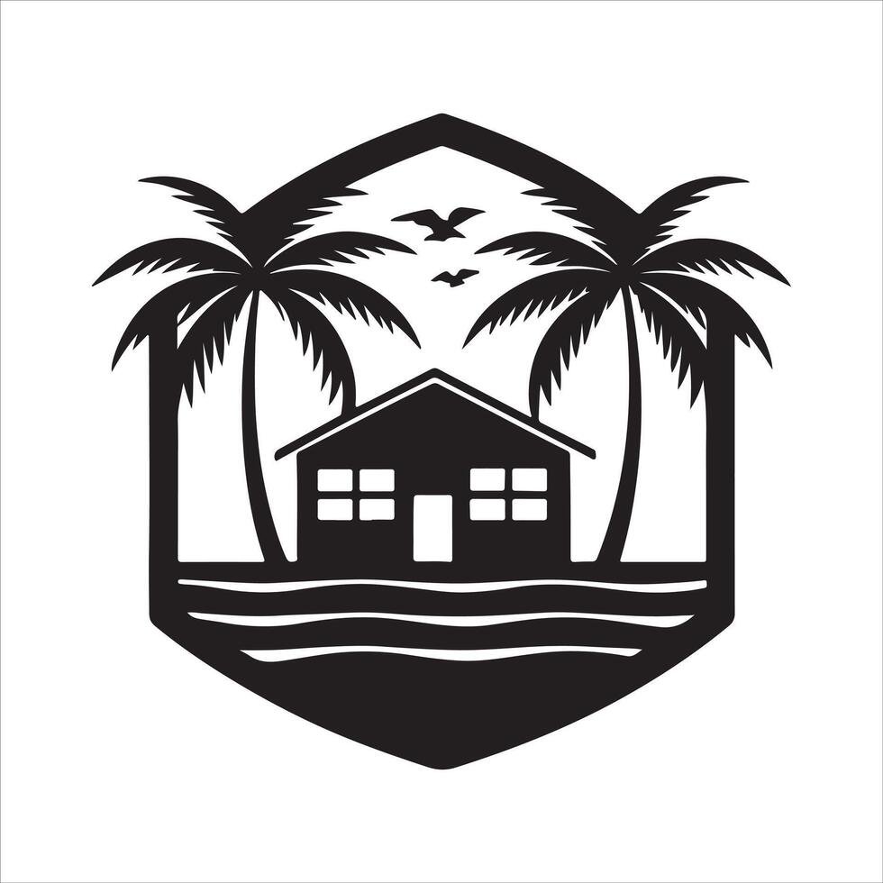 Generate a beachfront paradise logo for a real estate company specializing in coastal properties. vector