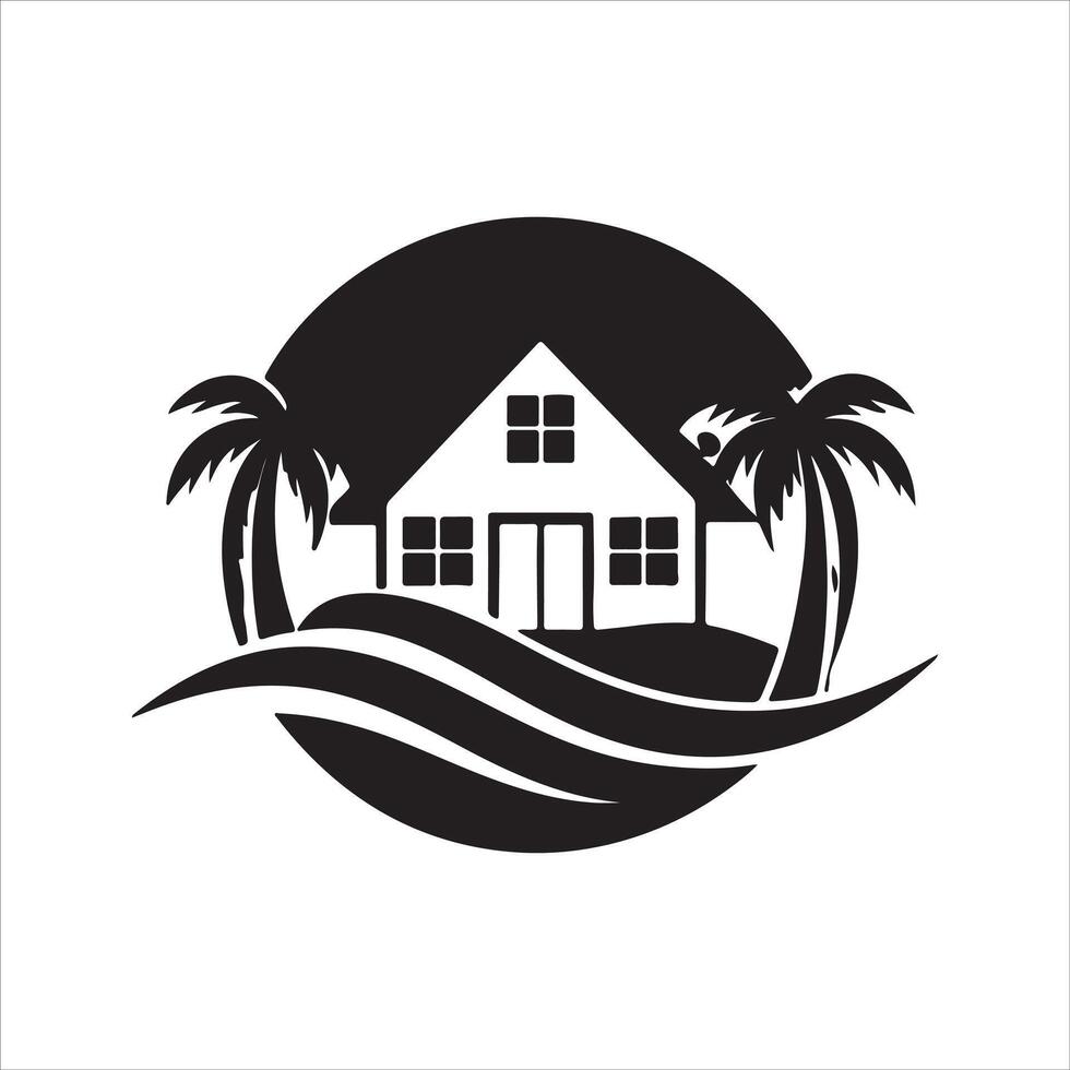Generate a beachfront paradise logo for a real estate company specializing in coastal properties. vector