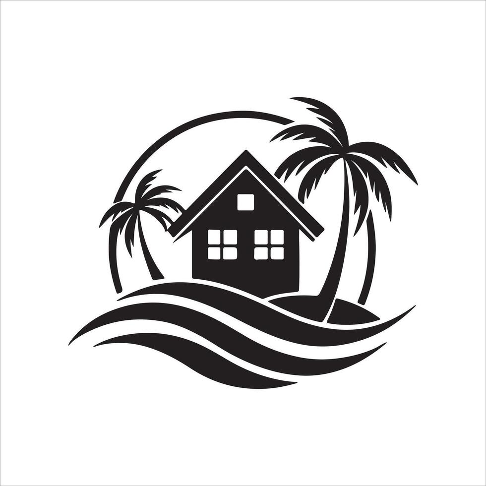 Generate a beachfront paradise logo for a real estate company specializing in coastal properties. vector
