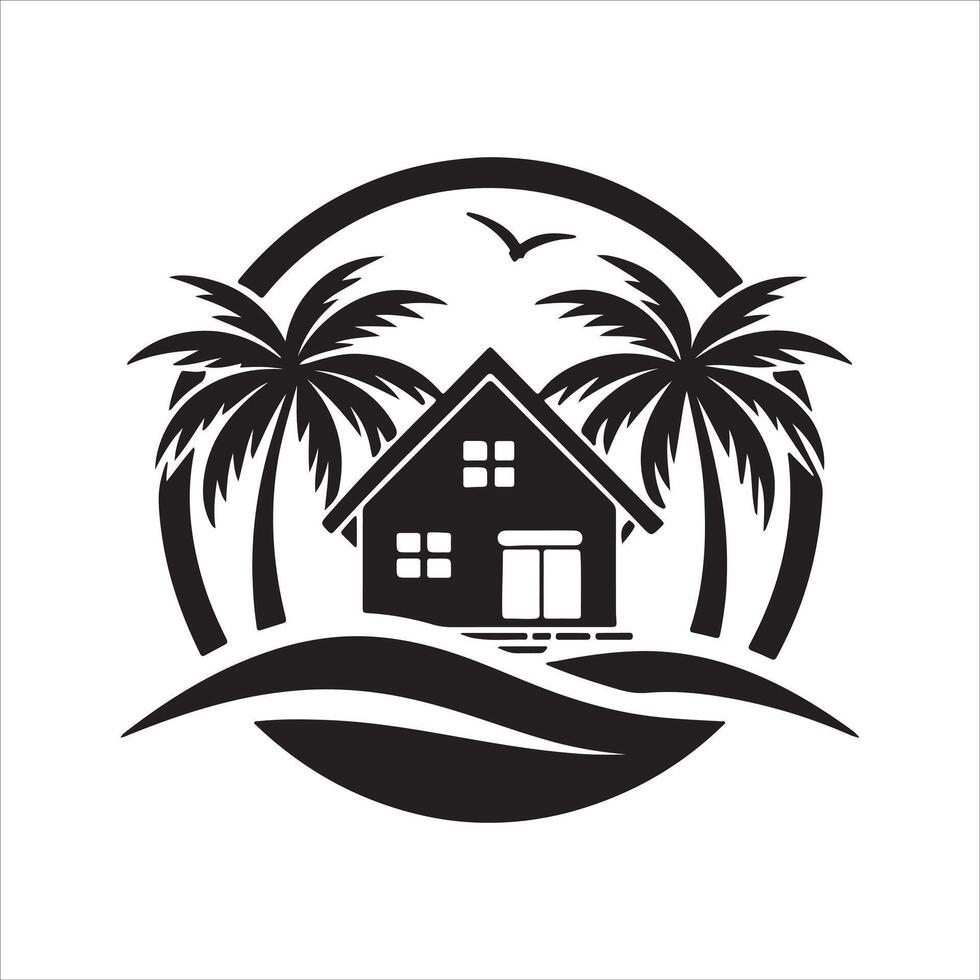 Generate a beachfront paradise logo for a real estate company specializing in coastal properties. vector