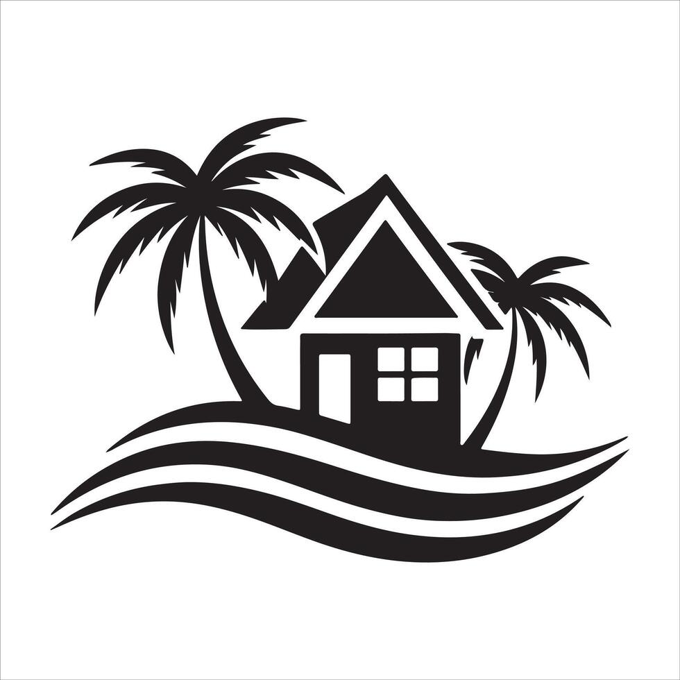 Generate a beachfront paradise logo for a real estate company specializing in coastal properties. vector