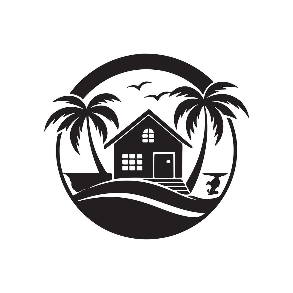 Generate a beachfront paradise logo for a real estate company specializing in coastal properties. vector