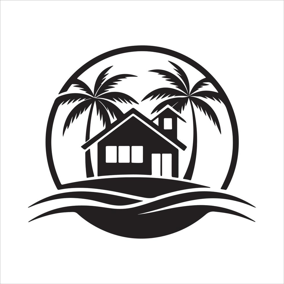 Generate a beachfront paradise logo for a real estate company specializing in coastal properties. vector