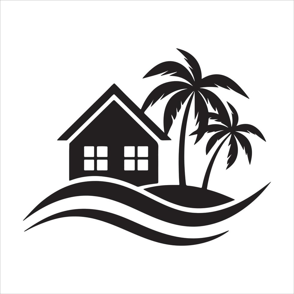 Generate a beachfront paradise logo for a real estate company specializing in coastal properties. vector