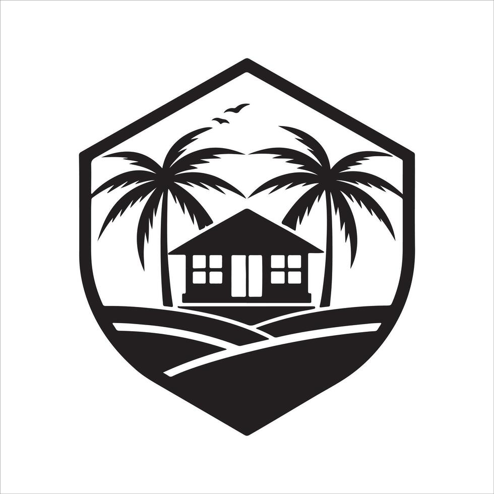 Generate a beachfront paradise logo for a real estate company specializing in coastal properties. vector