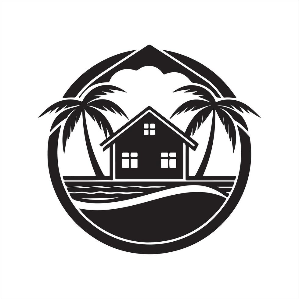 Generate a beachfront paradise logo for a real estate company specializing in coastal properties. vector