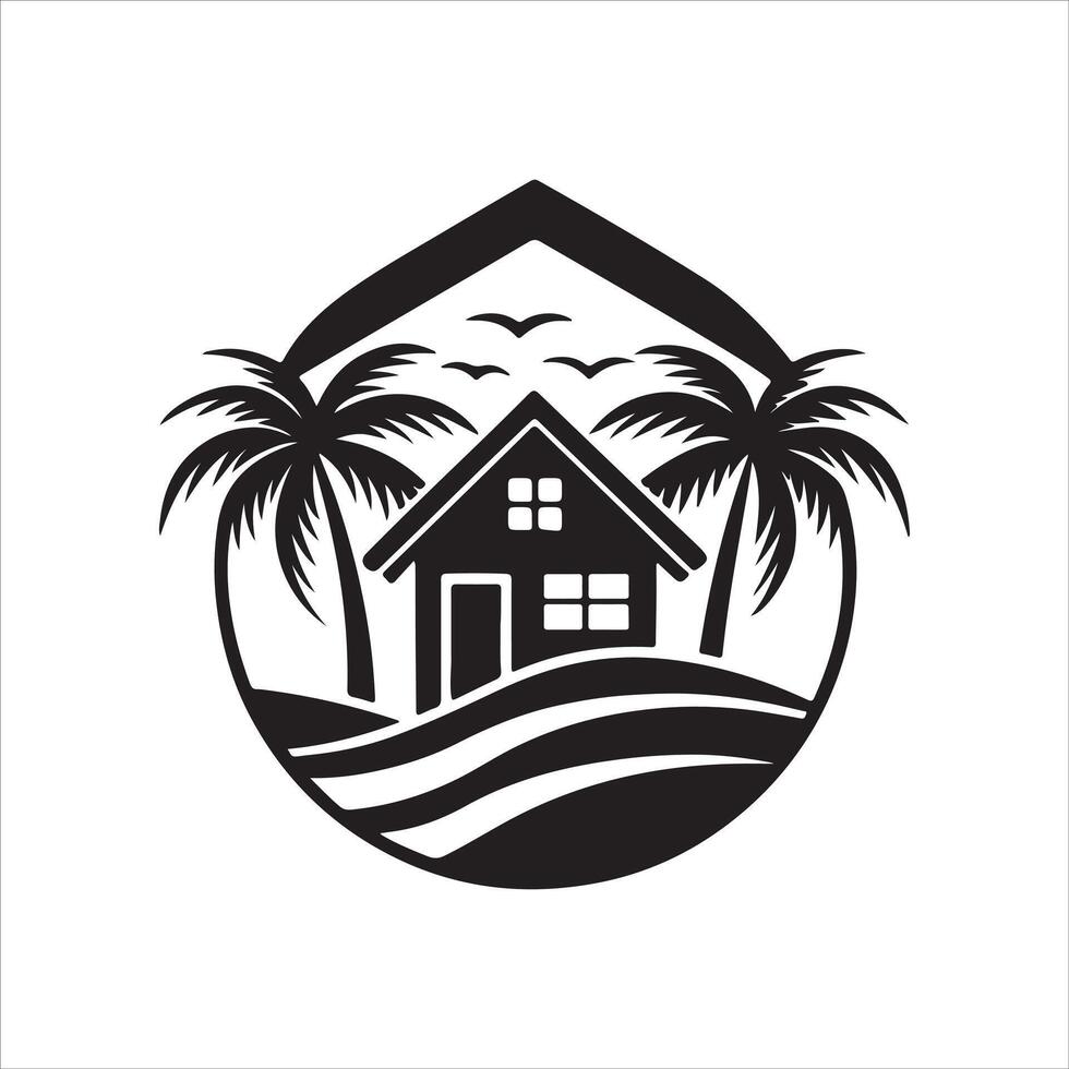 Generate a beachfront paradise logo for a real estate company specializing in coastal properties. vector