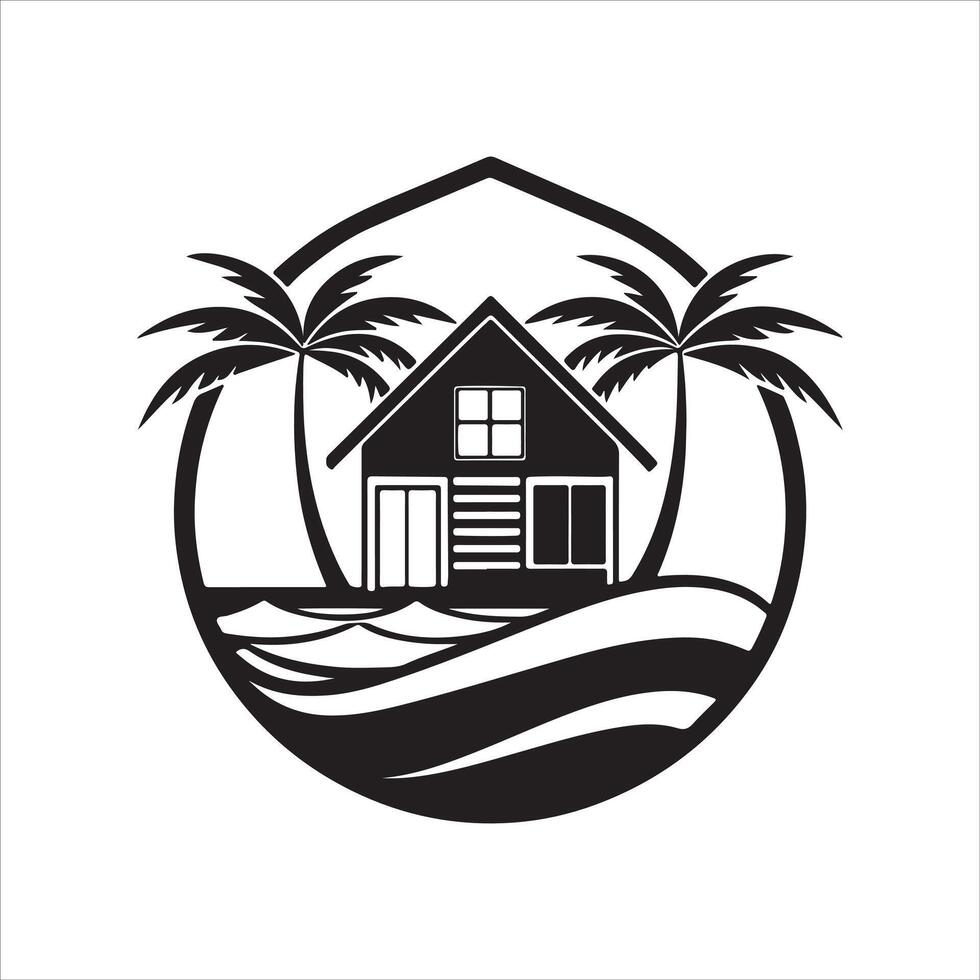 Generate a beachfront paradise logo for a real estate company specializing in coastal properties. vector