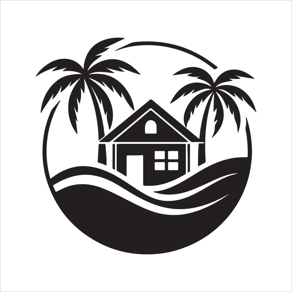 Generate a beachfront paradise logo for a real estate company specializing in coastal properties. vector