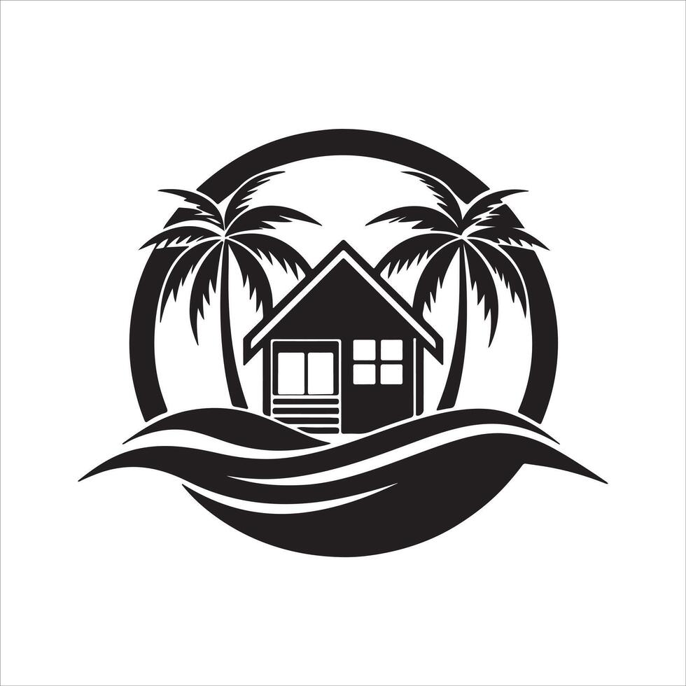 Generate a beachfront paradise logo for a real estate company specializing in coastal properties. vector