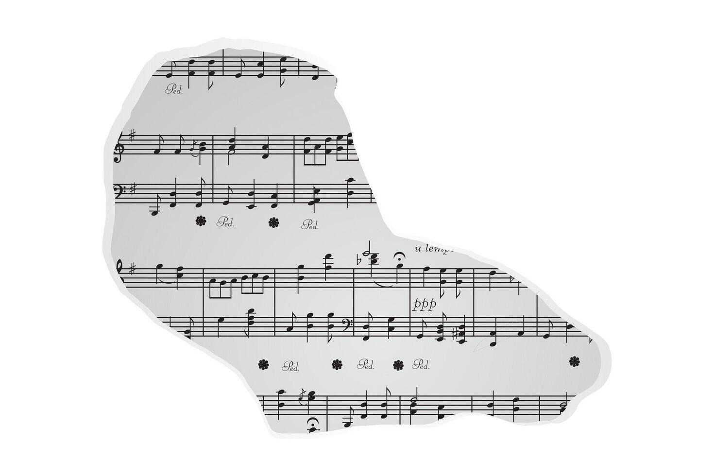a piece of torn paper, a collage of notebook paper, musical notes from an old newspaper. Paper scrap vector