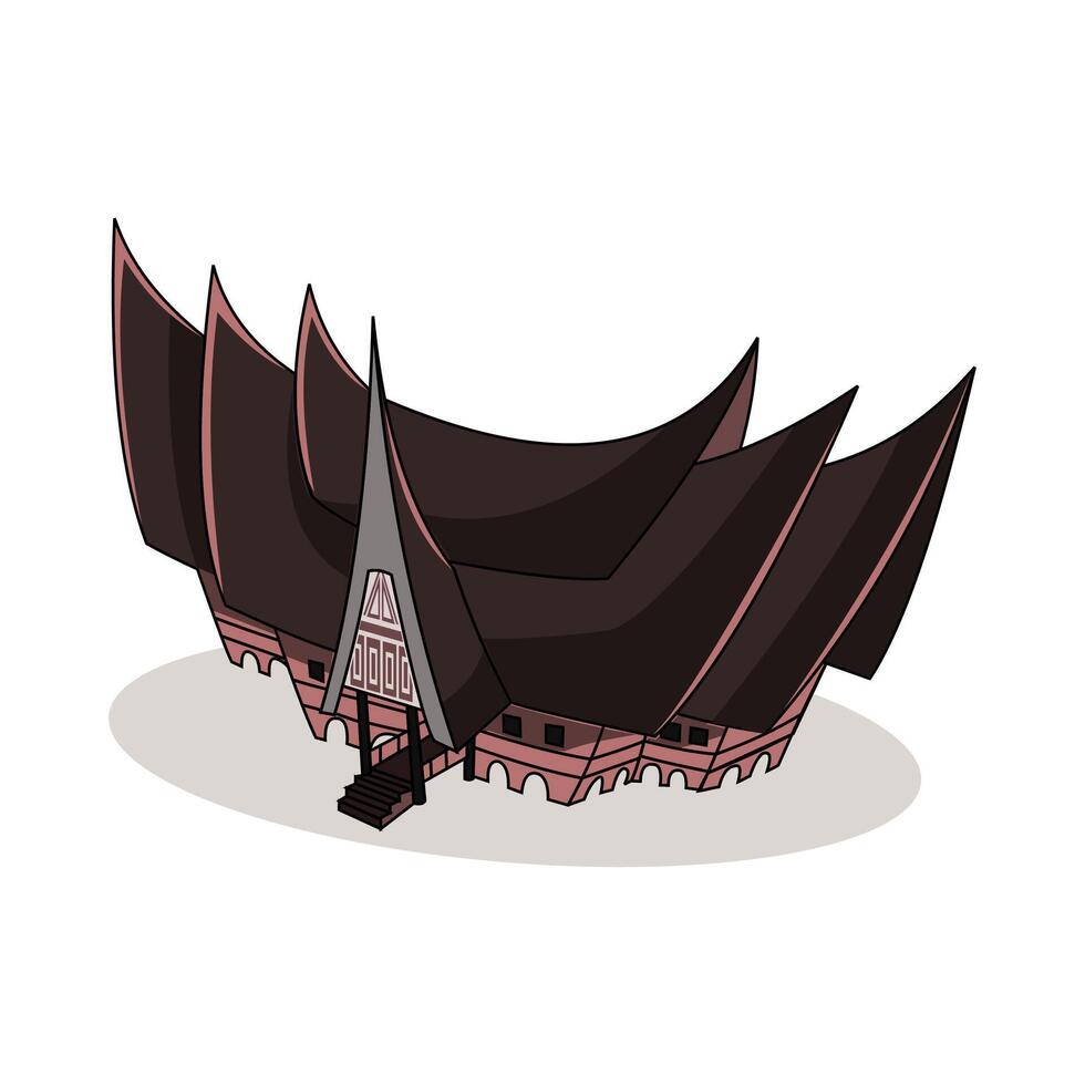 Isometric view of traditional rumah gadang or Minangkabau traditional ethnic house of West Sumatera vector