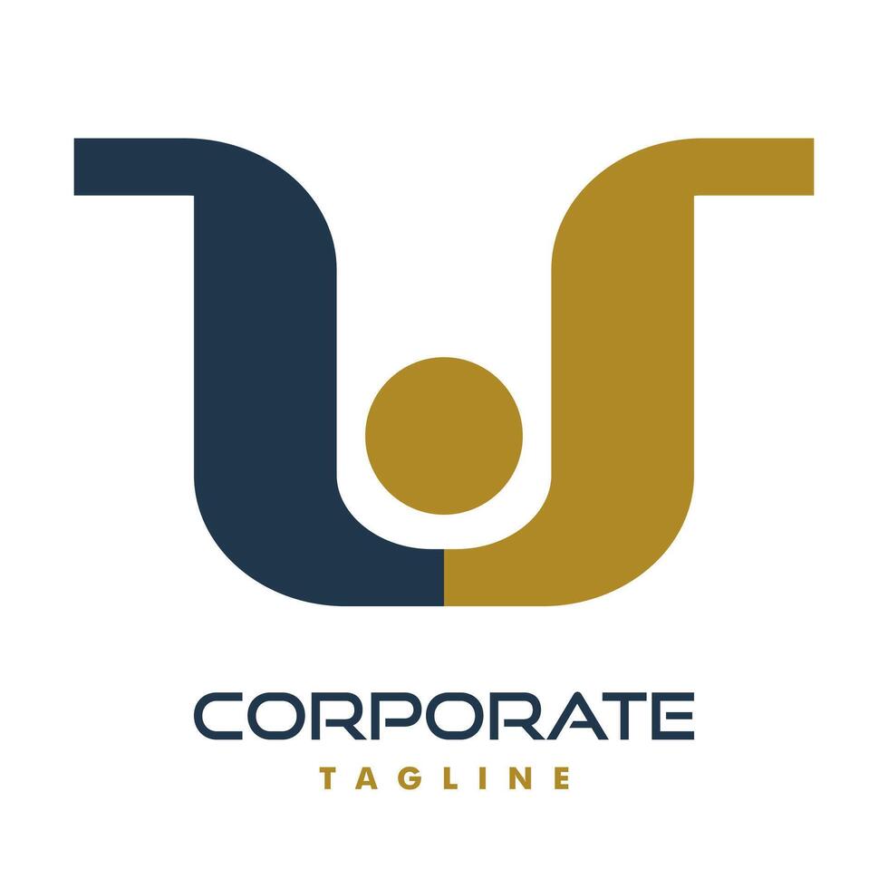 Double L or U letter typography logo in grey and gold color pallete vector