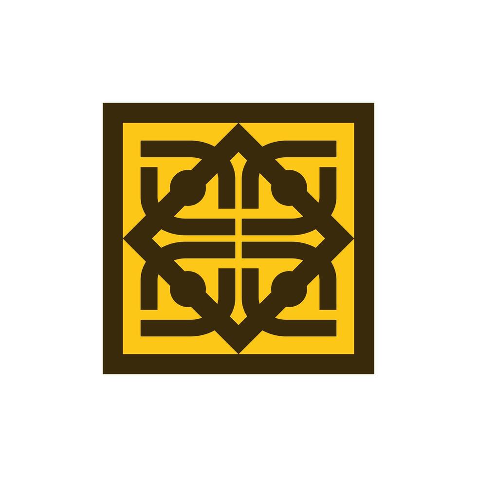 Bold gold, yellow and white traditional ethnic logo in abstract geometric style vector