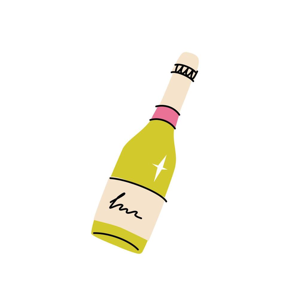 Bottle of champagne with sparkle. Flat trendy clipart isolated on white background vector