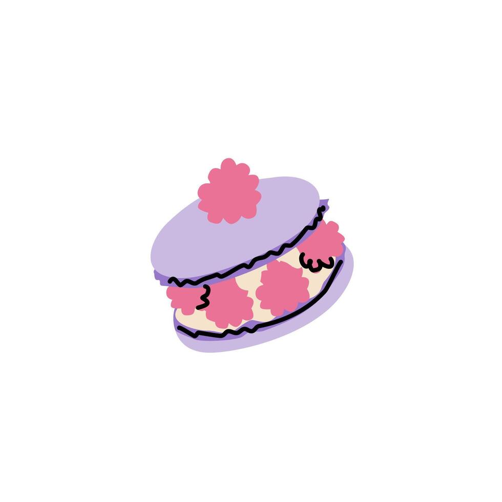 Macaron with raspberry. Flat trendy sticker isolated on white background vector