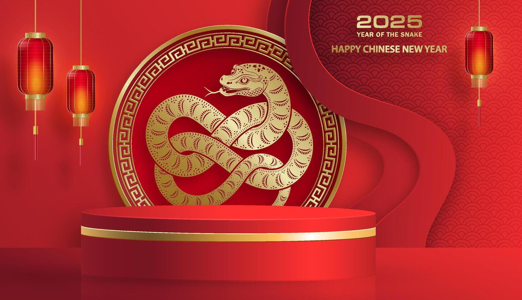 3d Podium round stage for happy Chinese new year 2025 Snake Zodiac sign vector