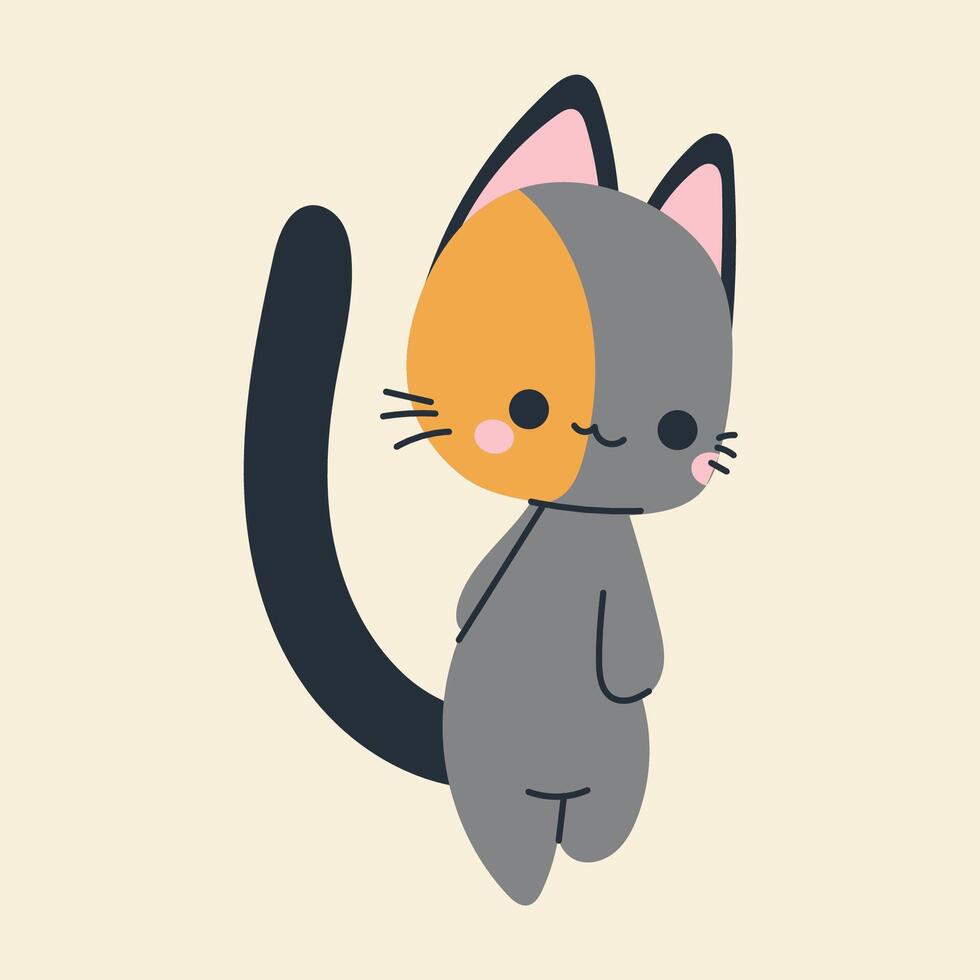 Cute kawaii cat in cartoon, flat, doodle, simple style. Design element for posters, postcards, greeting cards, wallpapers, children's clothes, fabrics, t-shirts, logos vector