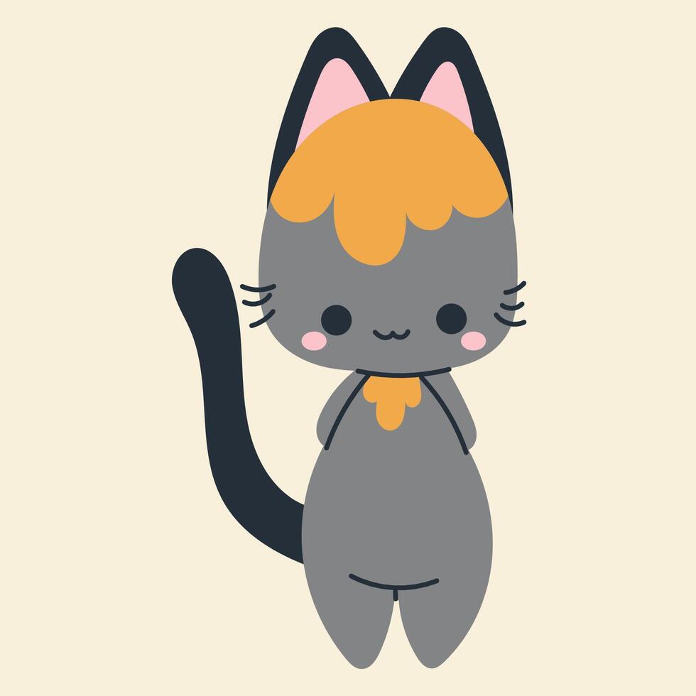 Cute kawaii cat in cartoon, flat, doodle, simple style. Design element for posters, postcards, greeting cards, wallpapers, children's clothes, fabrics, t-shirts, logos vector