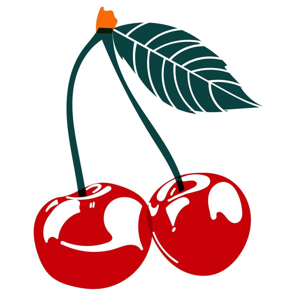 Red cherry. The effect of risograph printing. Design element for posters, postcards, greeting cards, wallpapers, fabrics, t-shirts, logos vector