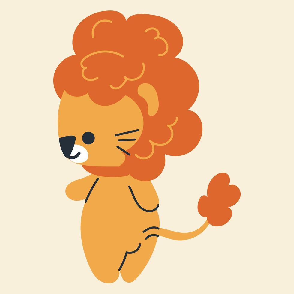 Cute kawaii lion in cartoon, flat, doodle, simple style. Design element for posters, postcards, greeting cards, wallpapers, children's clothes, fabrics, t-shirts, logos vector