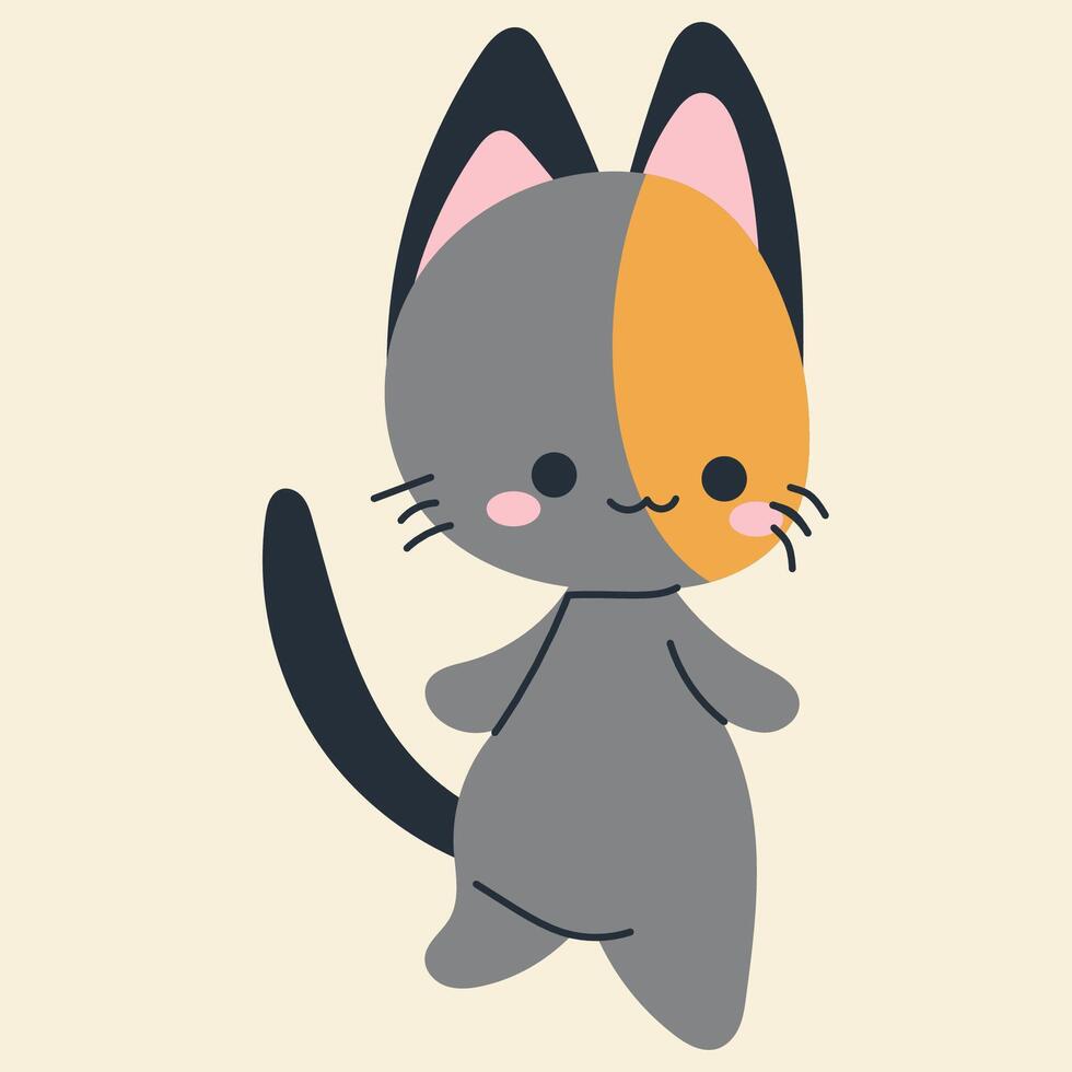 Cute kawaii cat in cartoon, flat, doodle, simple style. Design element for posters, postcards, greeting cards, wallpapers, children's clothes, fabrics, t-shirts, logos vector