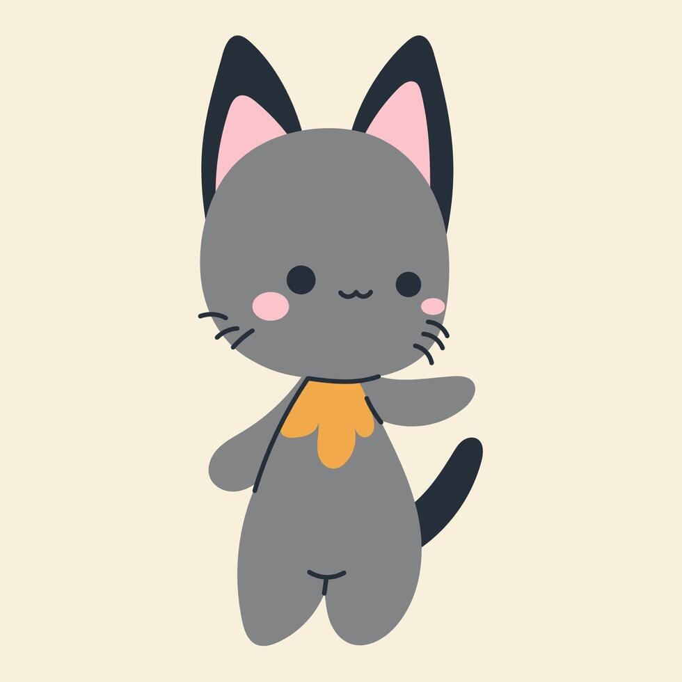 Cute kawaii cat in cartoon, flat, doodle, simple style. Design element for posters, postcards, greeting cards, wallpapers, children's clothes, fabrics, t-shirts, logos vector