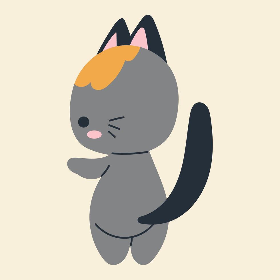 Cute kawaii cat in cartoon, flat, doodle, simple style. Design element for posters, postcards, greeting cards, wallpapers, children's clothes, fabrics, t-shirts, logos vector