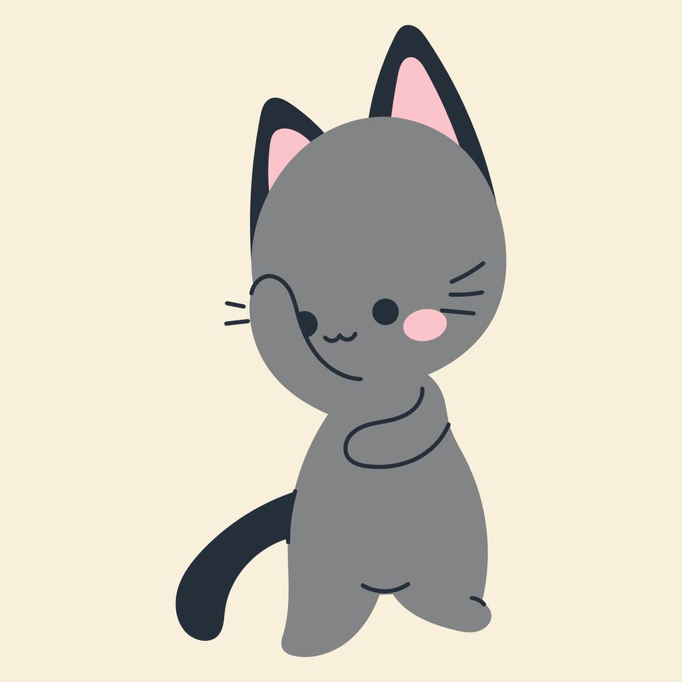 Cute kawaii cat in cartoon, flat, doodle, simple style. Design element for posters, postcards, greeting cards, wallpapers, children's clothes, fabrics, t-shirts, logos vector